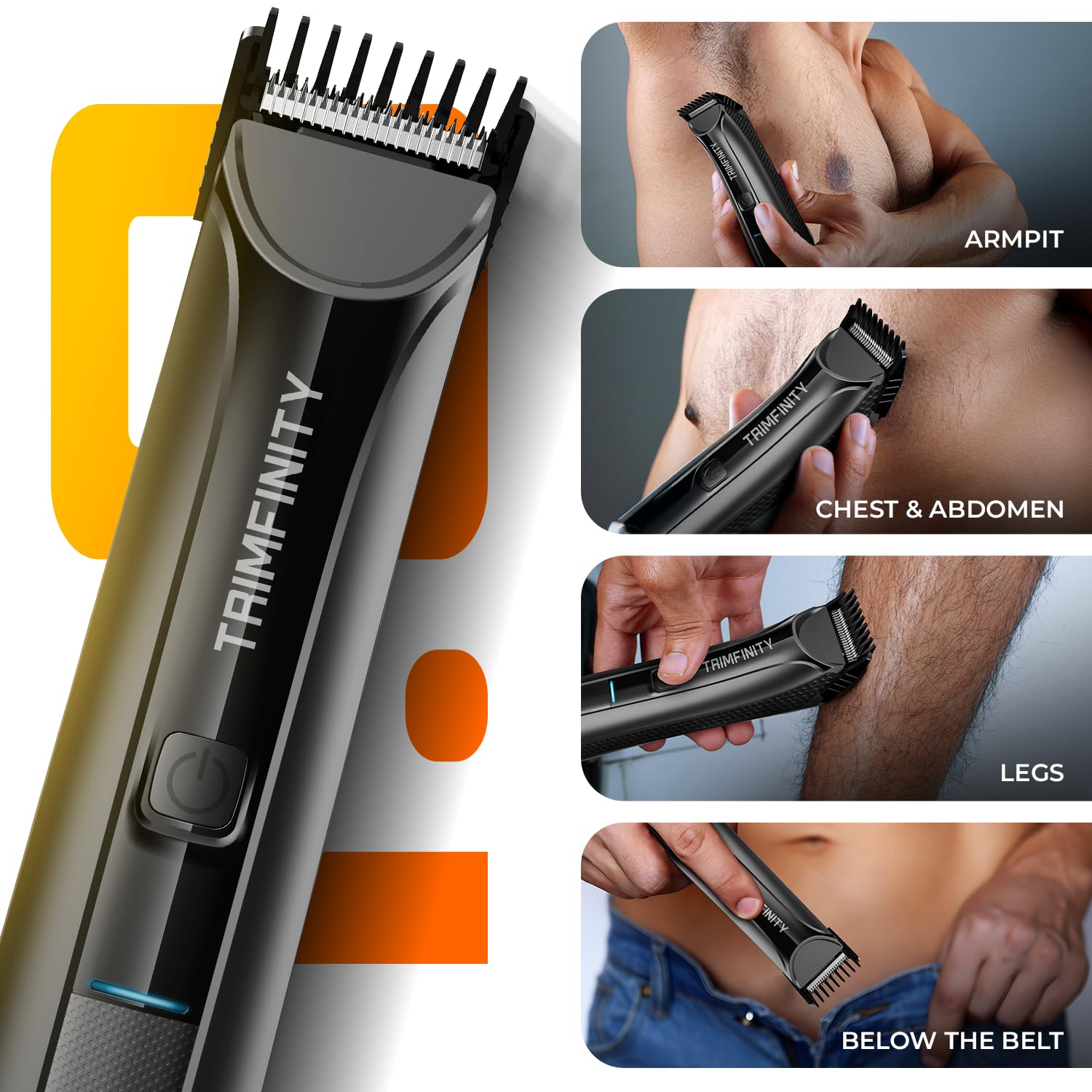 1.0 Waterproof Body Trimmer By Urban Gabru | Stainless Steel Ceramic Blade,Led Light,90 Min Battery,Dual-Mode Motor,4 Combs,Fast Charging,Travel Lock For Men'S Grooming (Black)